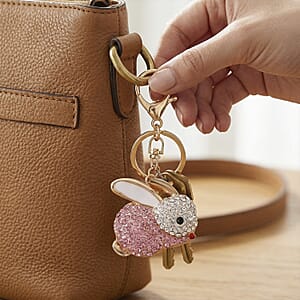 Multi Color Crystal Bunny Keychain in Goldtone