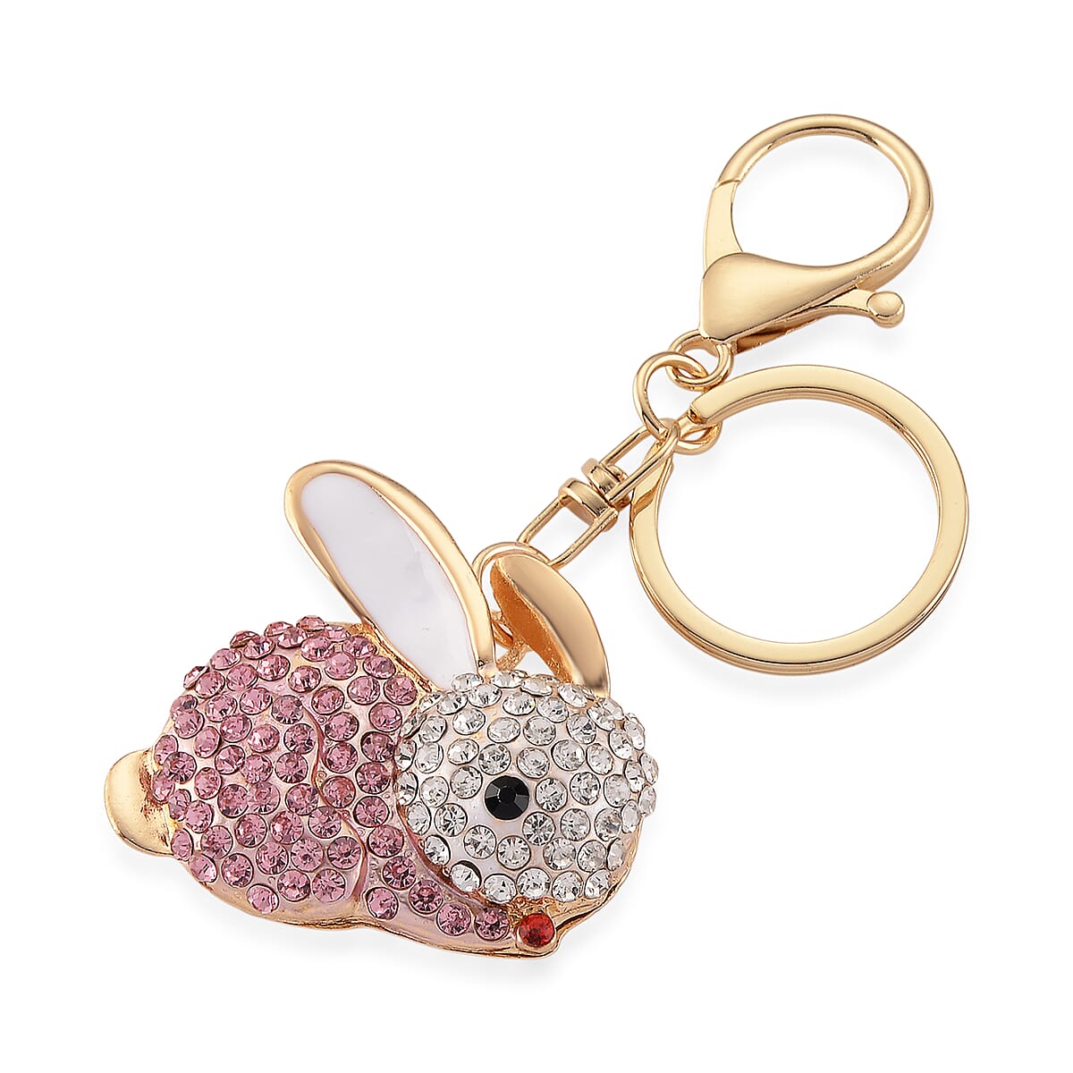 Multi Color Crystal Bunny Keychain in Goldtone image number 3