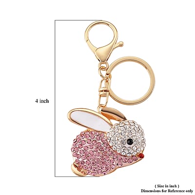 Multi Color Crystal Bunny Keychain in Goldtone