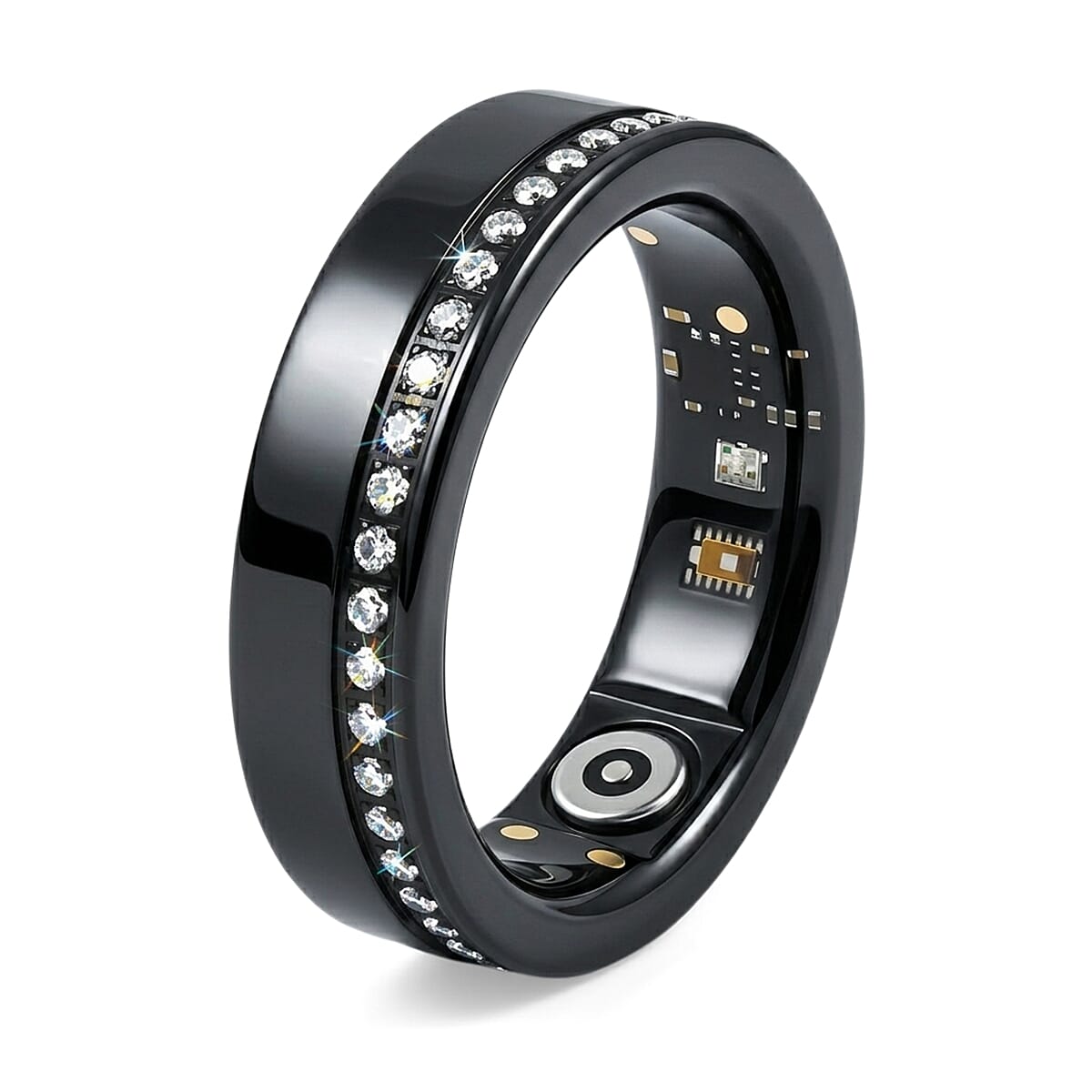 Livmore Moissanite 0.10 ctw Multifunctional V1 Smart Ring in ION Plated Black Stainless Steel (Size 10.0)