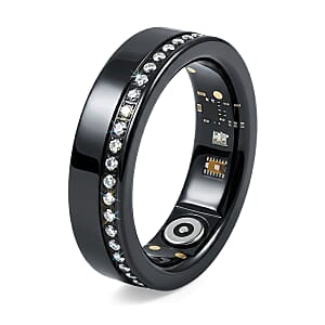 Livmore Moissanite 0.10 ctw Multifunctional V1 Smart Ring in ION Plated Black Stainless Steel (Size 10.0)