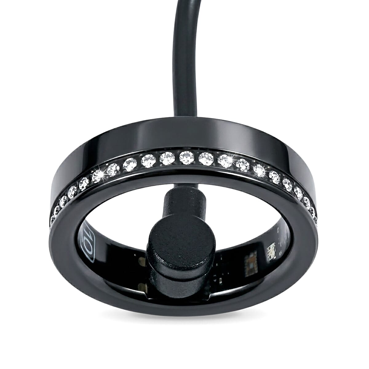 Livmore Moissanite 0.10 ctw Multifunctional V1 Smart Ring in ION Plated Black Stainless Steel (Size 10.0)