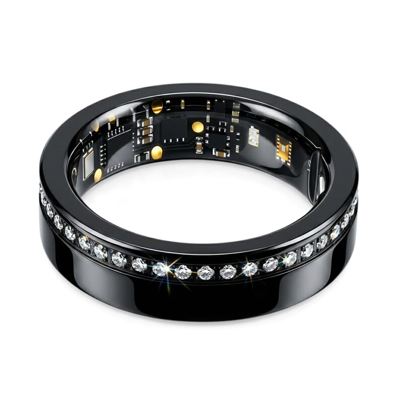 Livmore Moissanite Multifunctional V1 Smart Ring in ION Plated Black Stainless Steel (Size 7.0) 0.10 ctw