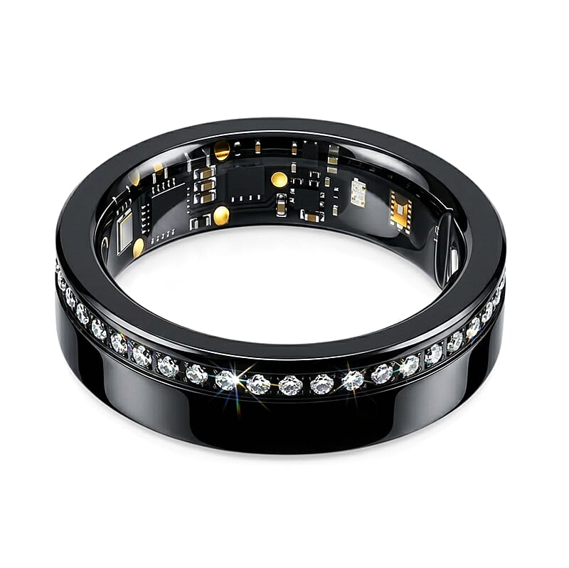 Livmore Moissanite Multifunctional V1 Smart Ring in ION Plated Black Stainless Steel (Size 7.0) 0.10 ctw