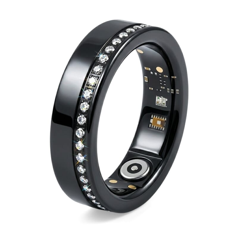 Livmore Moissanite Multifunctional V1 Smart Ring in ION Plated Black Stainless Steel (Size 7.0) 0.10 ctw