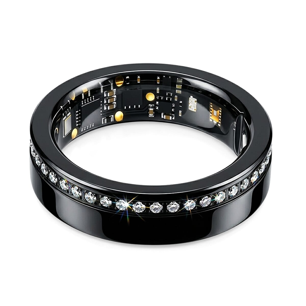 Livmore Moissanite 0.10 ctw Multifunctional V1 Smart Ring in ION Plated Black Stainless Steel (Size 9.0)