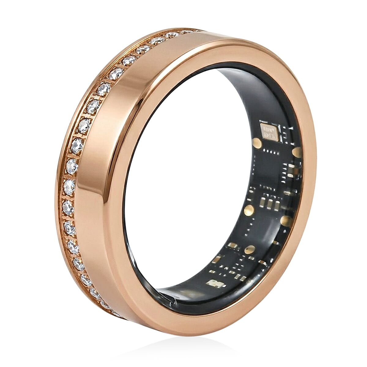 Livmore Moissanite Multifunctional V1 Smart Ring in ION Plated RG Stainless Steel (Size 7.0) 0.10 ctw