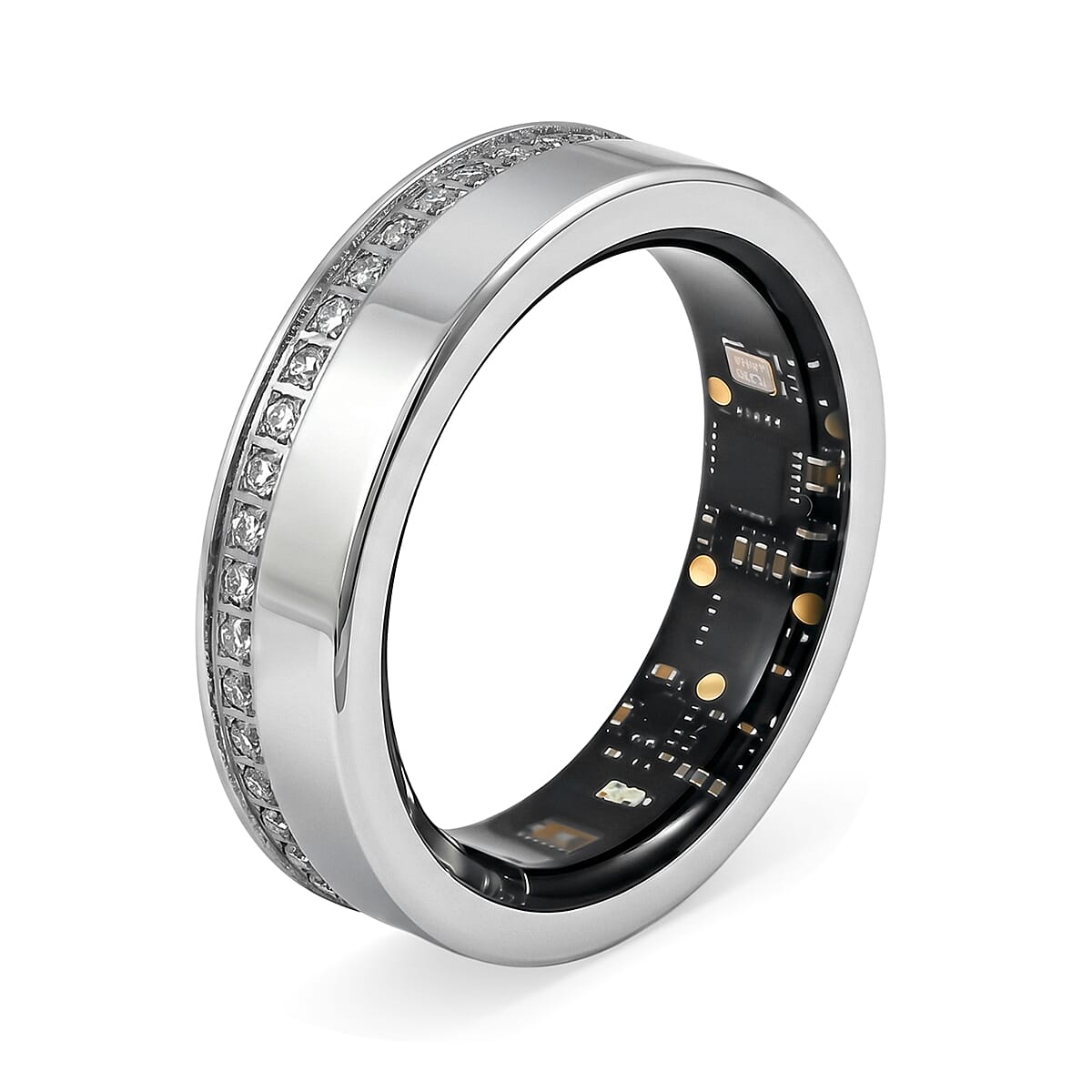 Livmore Moissanite Multifunctional V1 Smart Ring in Stainless Steel (Size 7.0) 0.10 ctw