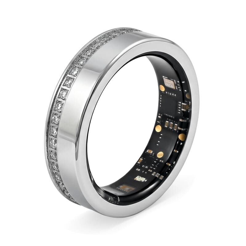 Livmore Moissanite Multifunctional V1 Smart Ring in Stainless Steel (Size 7.0) 0.10 ctw