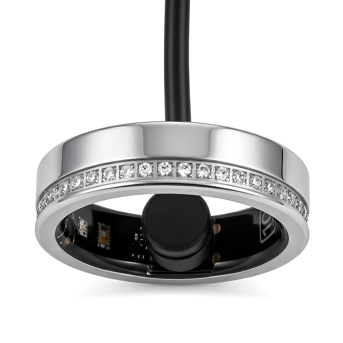 Livmore Moissanite Multifunctional V1 Smart Ring in Stainless Steel (Size 7.0) 0.10 ctw