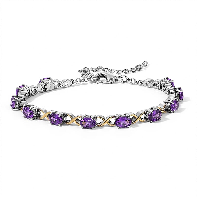 EverTrue African Amethyst 4.80 ctw Bracelet in 18K YG Plated and Platinum Bond (6.50-8.50In)