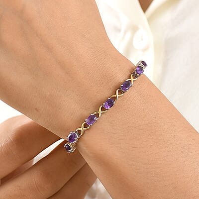 EverTrue African Amethyst 4.80 ctw Bracelet in 18K YG Plated and Platinum Bond (6.50-8.50In)