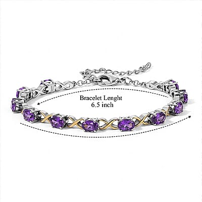 EverTrue African Amethyst 4.80 ctw Bracelet in 18K YG Plated and Platinum Bond (6.50-8.50In)