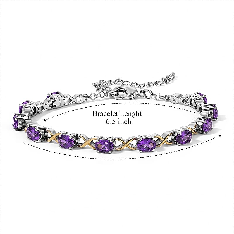 EverTrue African Amethyst 4.80 ctw Bracelet in 18K YG Plated and Platinum Bond (6.50-8.50In)