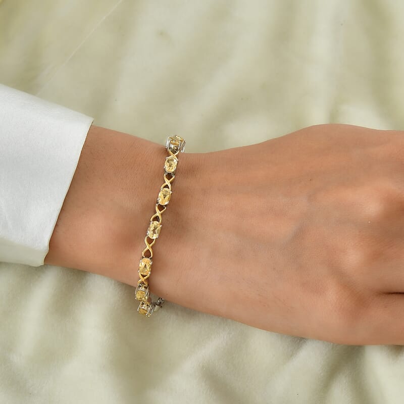 EverTrue Brazilian Citrine 4.75 ctw Bracelet in 18K YG Plated and Platinum Bond (6.50-8.50In)