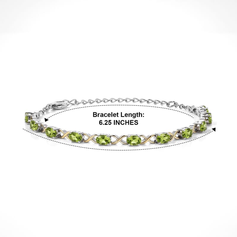 EverTrue Hebei Peridot 5.10 ctw Fancy Bracelet in 18K YG Plated and Platinum Bond (6.5-8.5In)