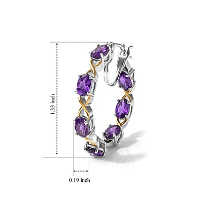 EverTrue African Amethyst 6.10 ctw Hoop Earrings in 18K YG Plated and Platinum Bond