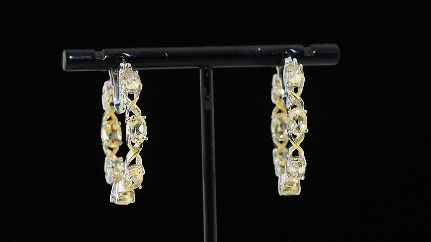 EverTrue Brazilian Citrine Hoop Earrings in 18K YG Plated and Platinum Bond 6.00 ctw