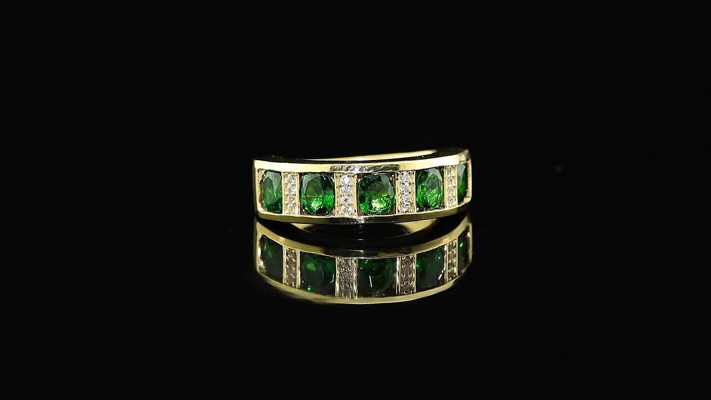 EverTrue Chrome Diopside, White Zircon Ring in 18K YG Plated (Size 6.0) 2.25 ctw