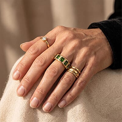 EverTrue Chrome Diopside and White Zircon 2.25 ctw Ring in 18K YG Plated (Size 6.0)