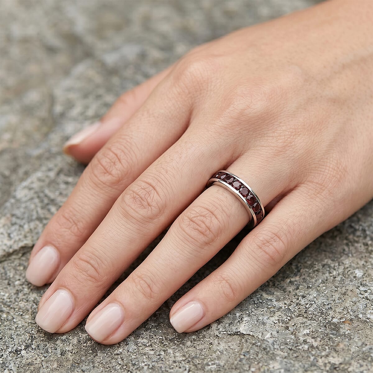 EverTrue Raspberry Zircon Band 1.75 ctw Ring in Platinum Bond (Size 7.0) image number 1