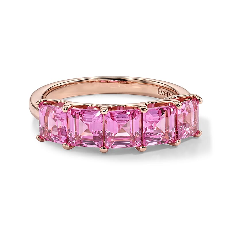 EverTrue Lab Created Pink Sapphire and White Zircon 2.50 ctw Ring in 14K RG Plated (Size 6.0)