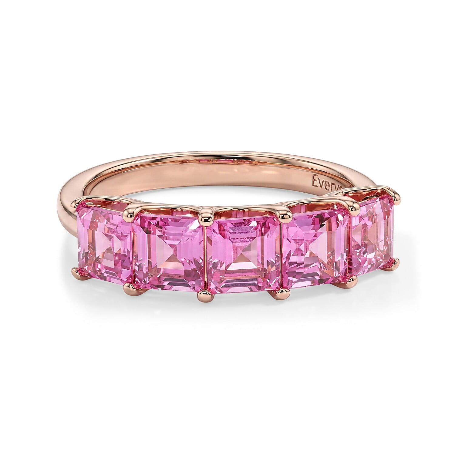 EverTrue Lab Created Pink Sapphire and White Zircon 2.50 ctw Ring in 14K RG Plated (Size 7.0)