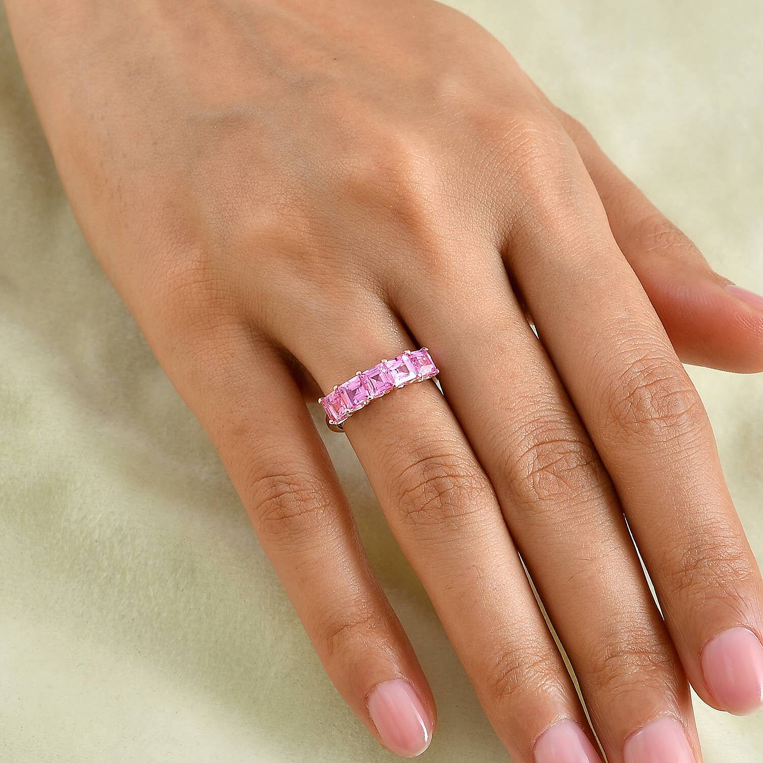 EverTrue Lab Created Pink Sapphire and White Zircon 2.50 ctw Ring in 14K RG Plated (Size 7.0)