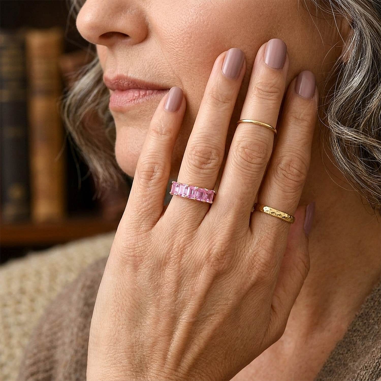 EverTrue Lab Created Pink Sapphire and White Zircon 2.50 ctw Ring in 14K RG Plated (Size 7.0)