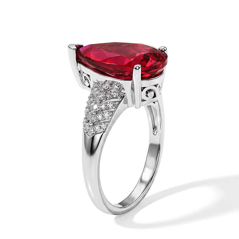 EverTrue Lab Created Padparadscha Sapphire and White Zircon 6.50 ctw Ring in Platinum Bond (Size 6.0)