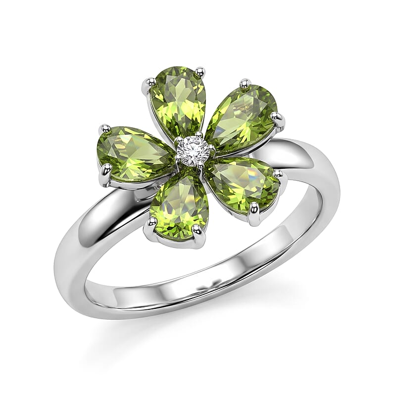 EverTrue Hebei Peridot and White Zircon 2.20 ctw Floral Ring in 18K YG Plated and Platinum Bond (Size 6.0)