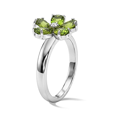 EverTrue Hebei Peridot and White Zircon 2.20 ctw Floral Ring in 18K YG Plated and Platinum Bond (Size 6.0)