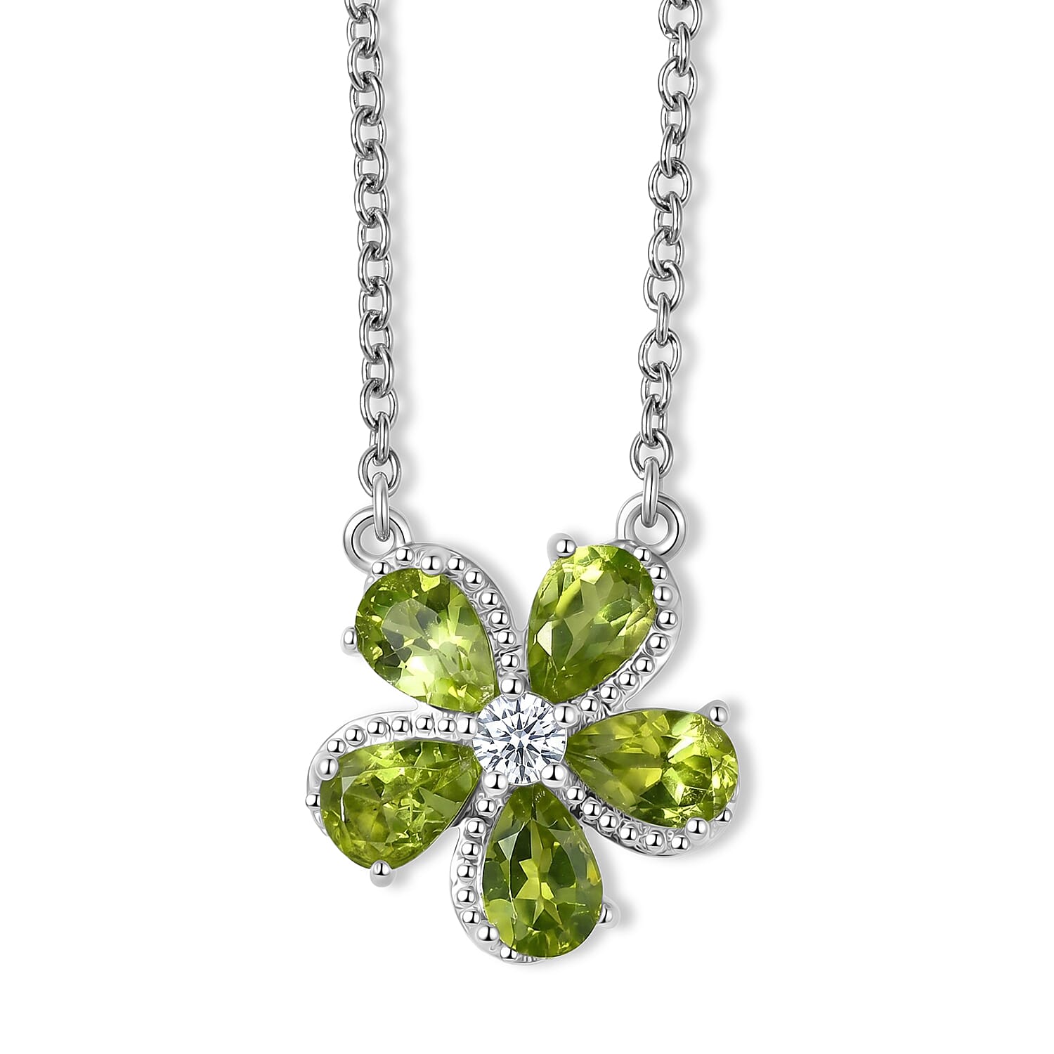 EverTrue Hebei Peridot and White Zircon 2.50 ctw Necklace (18 Inches) in Platinum Bond and Stainless Steel