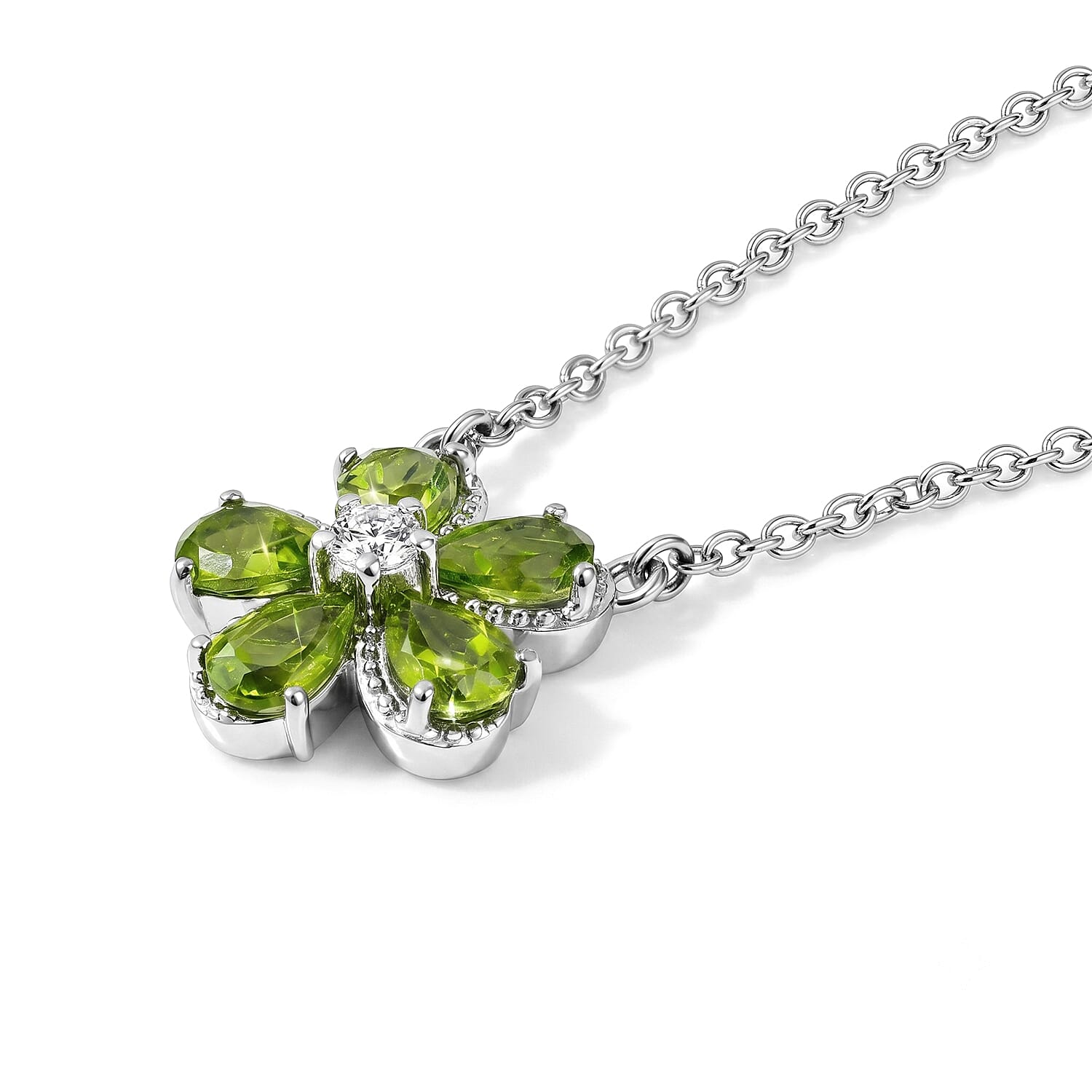 EverTrue Hebei Peridot and White Zircon 2.50 ctw Necklace (18 Inches) in Platinum Bond and Stainless Steel