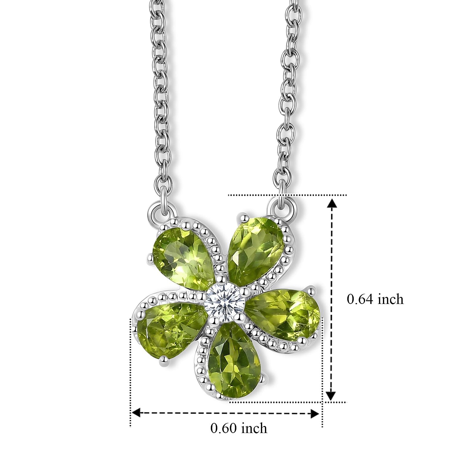 EverTrue Hebei Peridot and White Zircon 2.50 ctw Necklace (18 Inches) in Platinum Bond and Stainless Steel