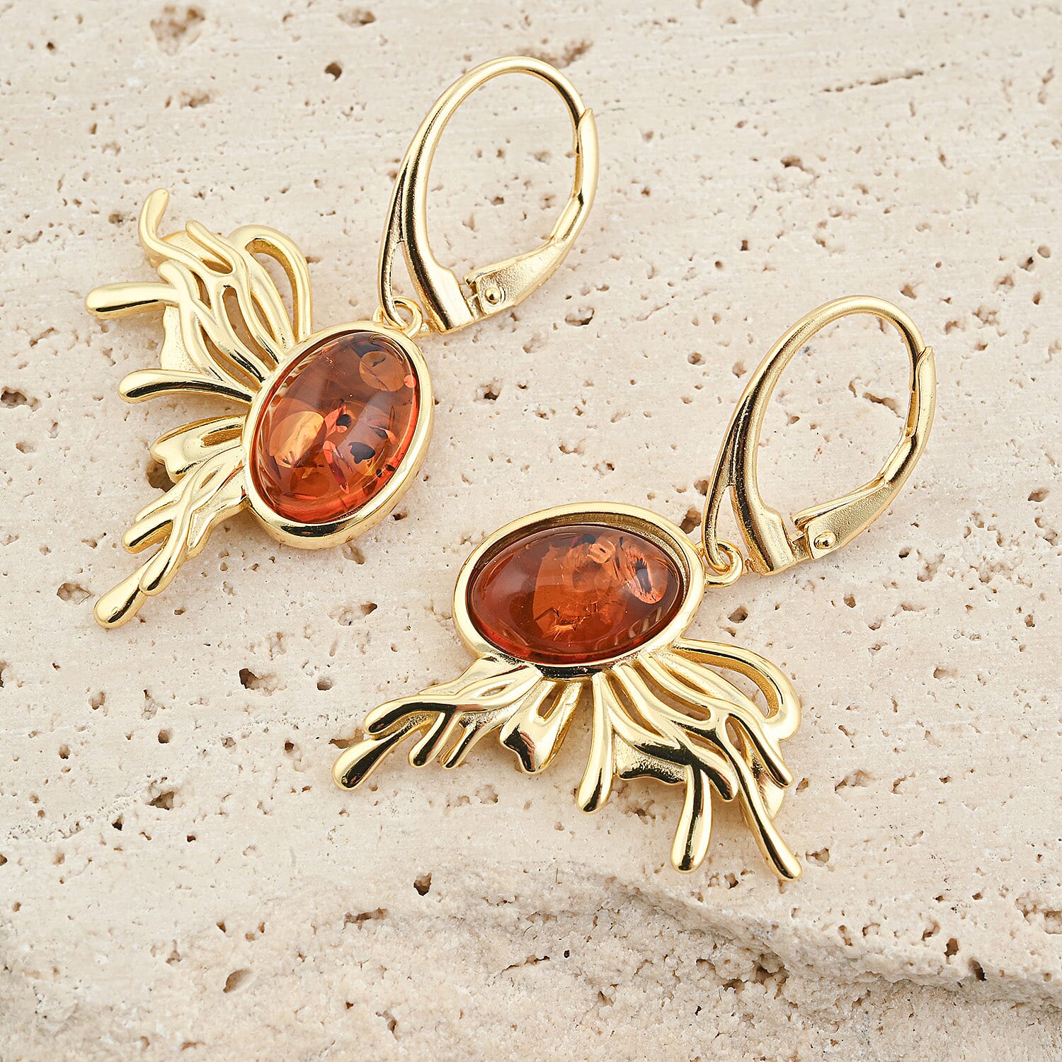 Baltic Amber Earrings in 14K YG Over Sterling Silver