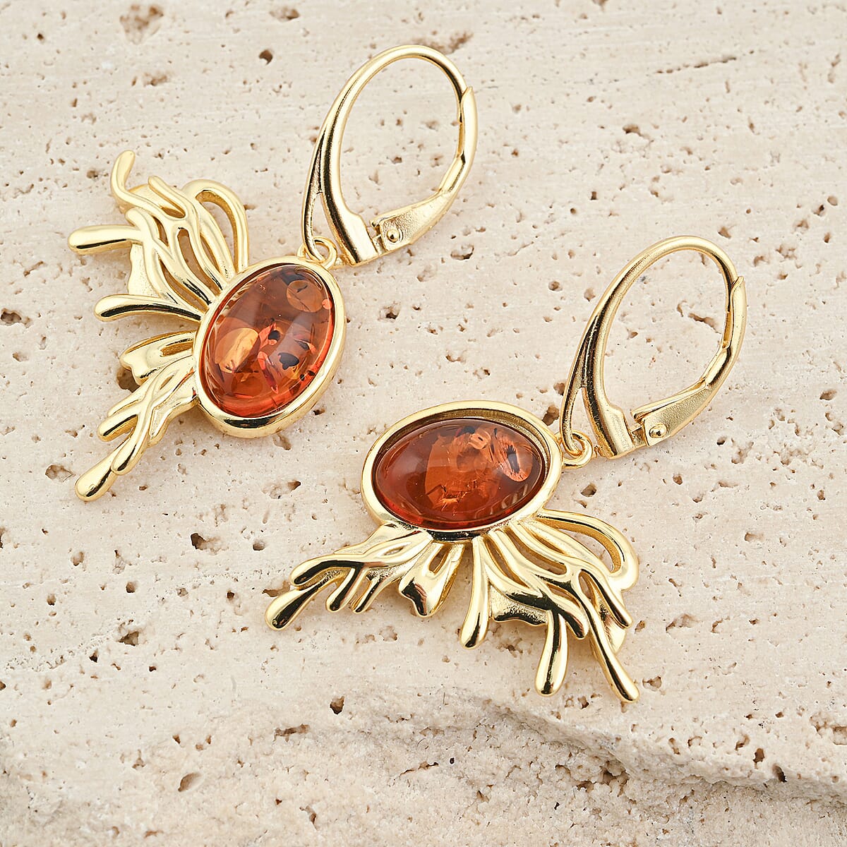 Baltic Amber Earrings in 14K YG Over Sterling Silver image number 1