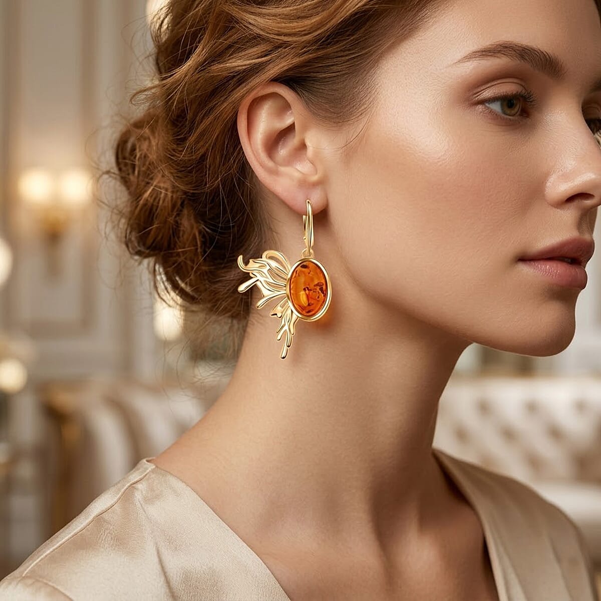 Baltic Amber Earrings in 14K YG Over Sterling Silver image number 2