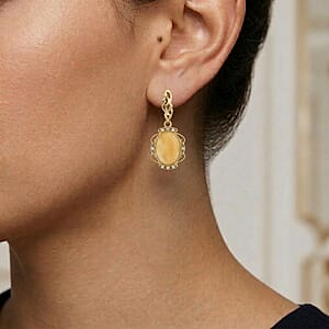 Baltic Butterscotch Amber, Simulated Diamond 1.60 ctw Earrings in 14K YG Over Sterling Silver