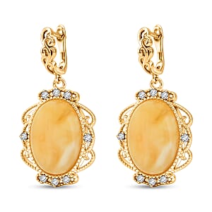 Baltic Butterscotch Amber, Simulated Diamond 1.60 ctw Earrings in 14K YG Over Sterling Silver
