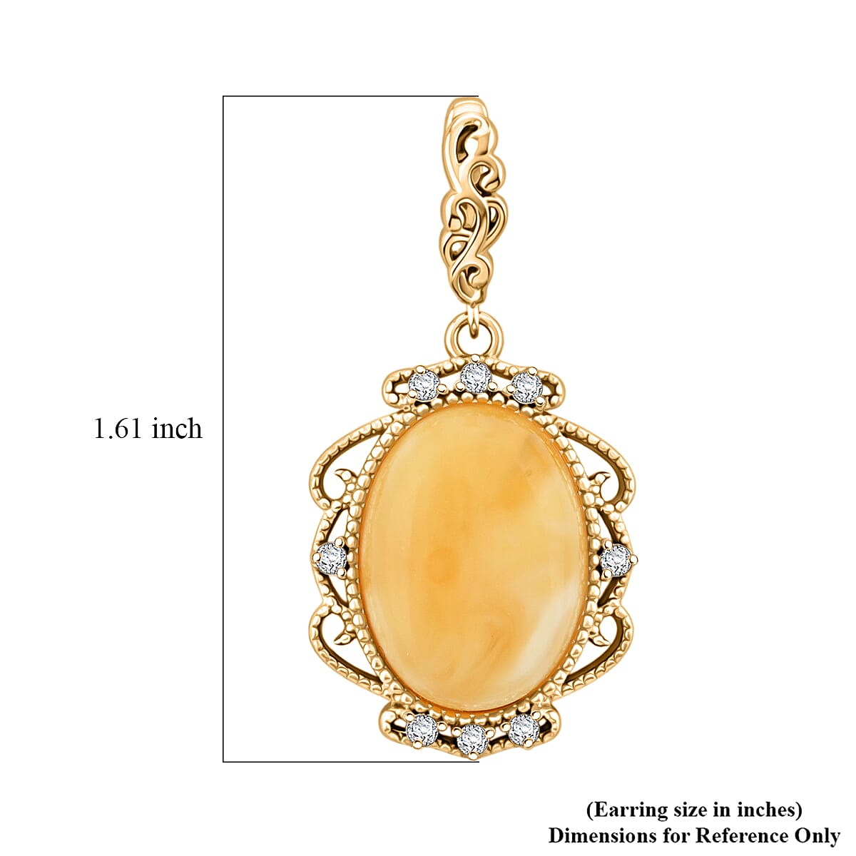 Baltic Butterscotch Amber, Simulated Diamond 1.60 ctw Earrings in 14K YG Over Sterling Silver