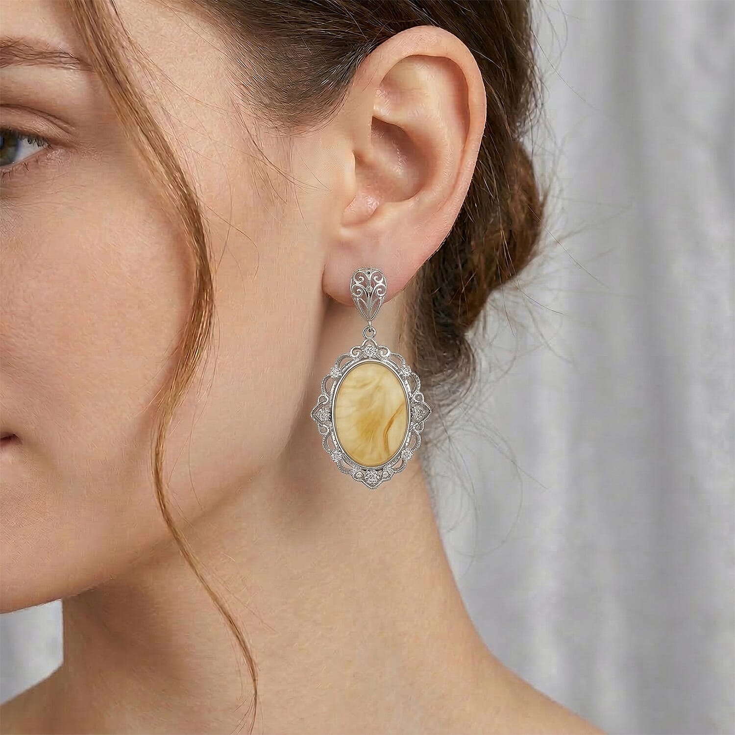 Butterscotch Amber and Simulated Diamond Drop Earrings in Sterling Silver