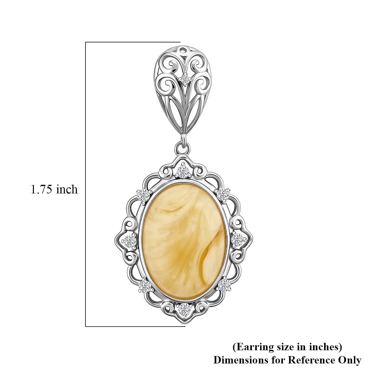 Butterscotch Amber and Simulated Diamond Drop Earrings in Sterling Silver