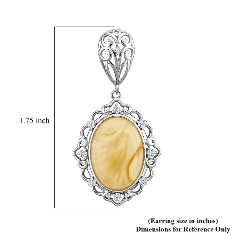 Butterscotch Amber and Simulated Diamond Drop Earrings in Sterling Silver