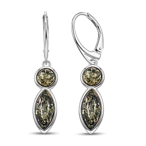 Green Amber Earrings in Sterling Silver