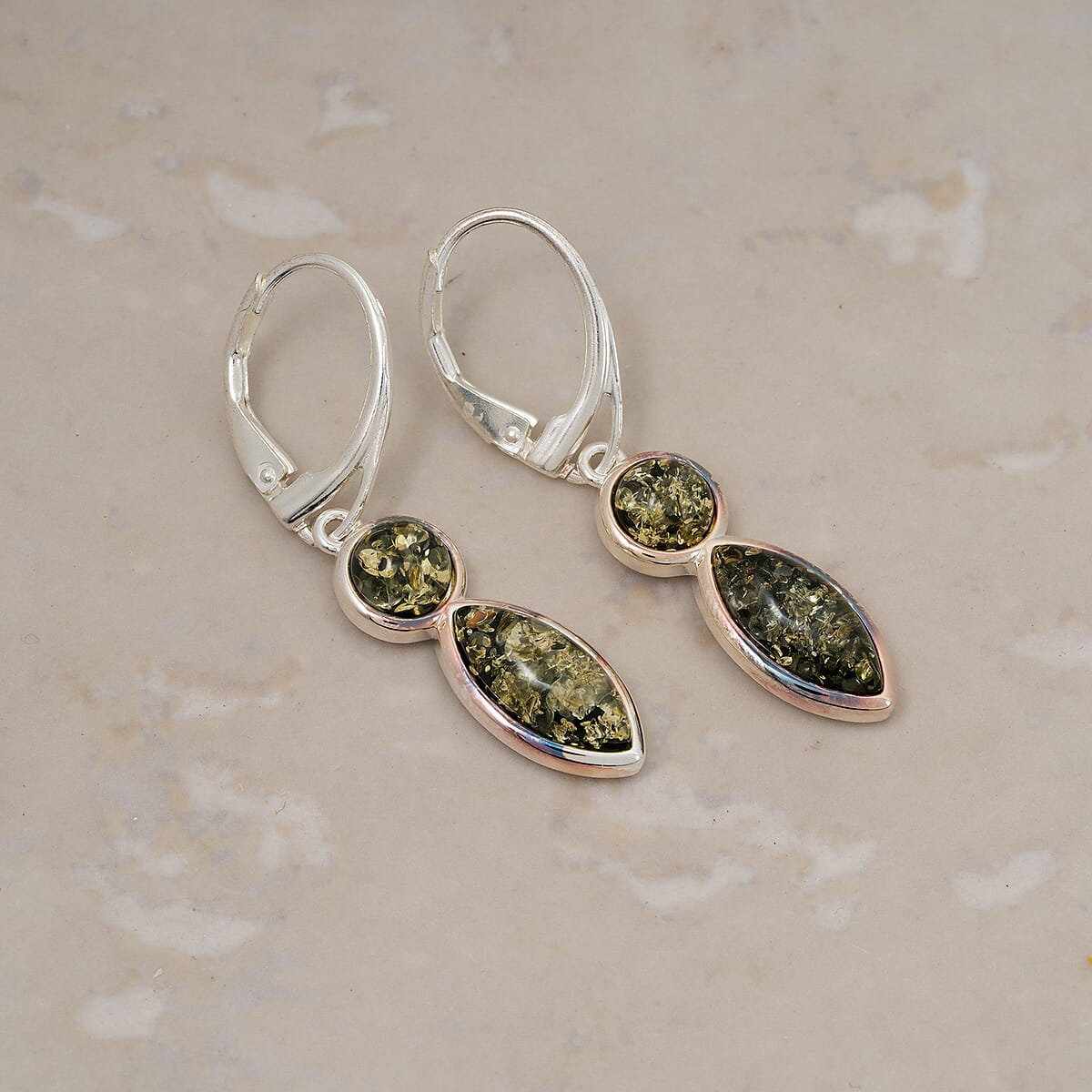 Green Amber Earrings in Sterling Silver image number 1