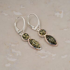 Green Amber Earrings in Sterling Silver