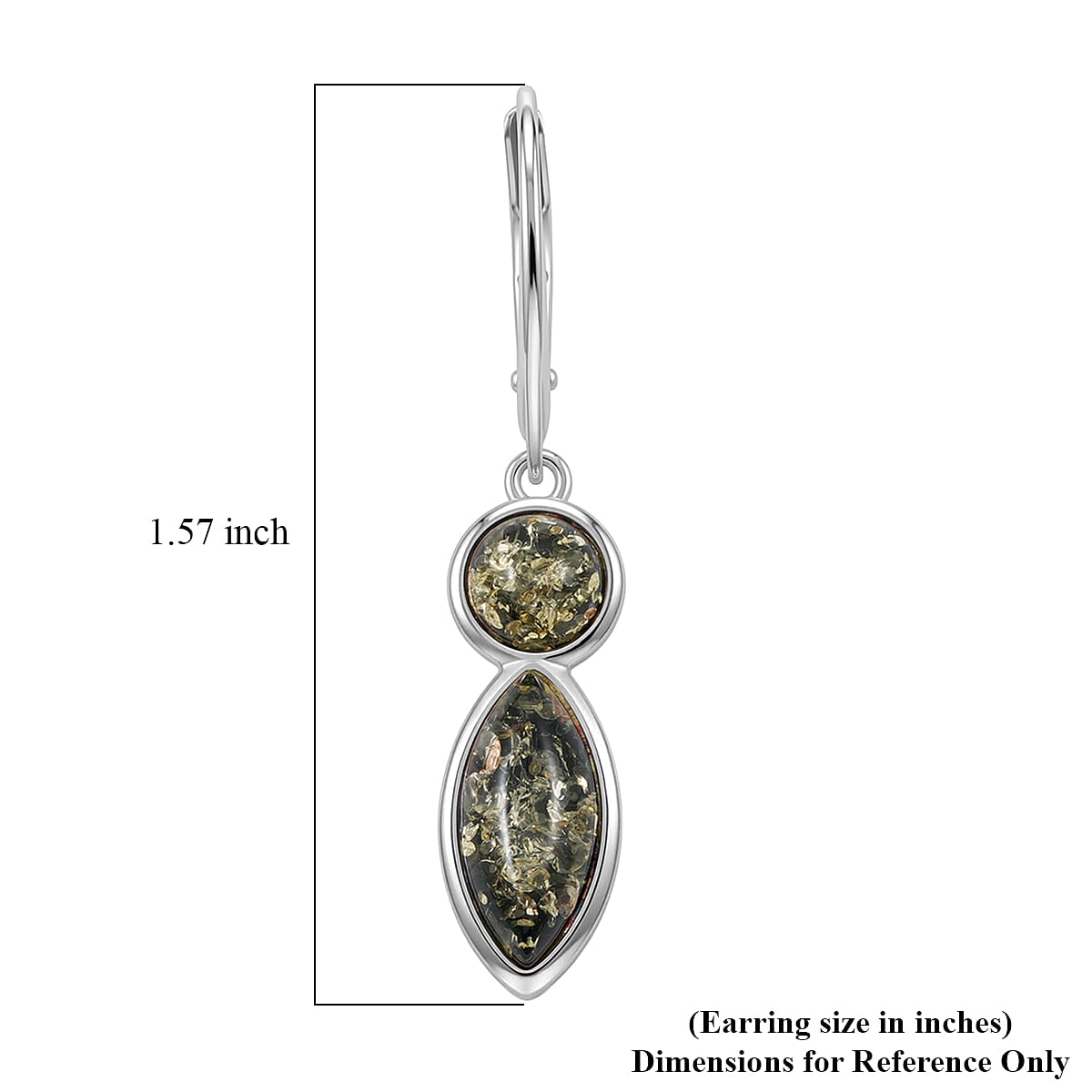 Green Amber Dangle Earrings in Sterling Silver