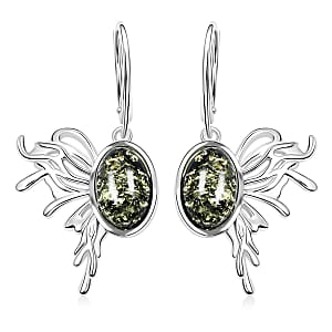 Green Amber Earrings in Sterling Silver