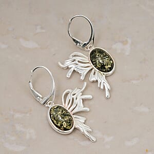 Green Amber Earrings in Sterling Silver